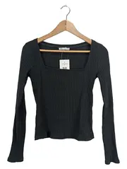 Vorschaubild 1 von Damen Langarmshirt Rippstrick eckiger Ausschnitt Schwarz Gr. S