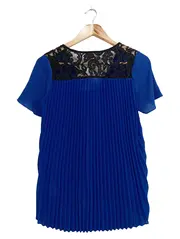 Vorschaubild 2 von Damen Bluse Gr. 34/XS Blau Elegant mit Spitze & Falten