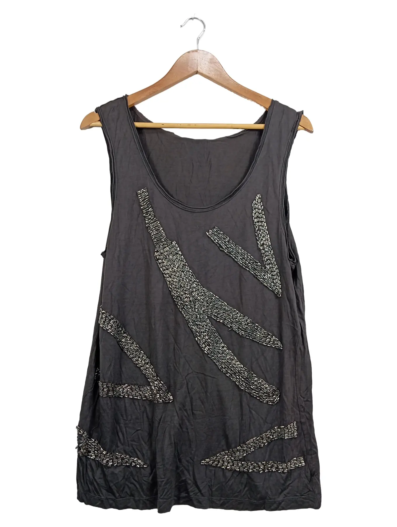 NÜ DENMARK Damen Top Grau Perlenbesatz Gr. 40/L Elegant