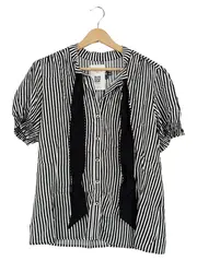 Vorschaubild 1 von Damen Bluse gestreift Schleife Vintage Schwarz Weiß Gr. 38/M