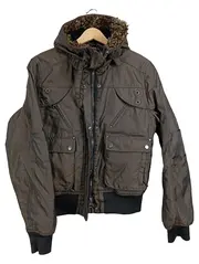 Vorschaubild 1 von Damen Steppjacke Gr. 38 Braun Outdoor Kapuze Fellbesatz