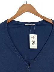 Vorschaubild 3 von Damen Strickjacke Blau Gr. 38/M Casual V-Ausschnitt Knopfleiste