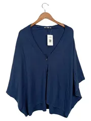 Vorschaubild 1 von Damen Strickjacke Blau Gr. 38/M Casual V-Ausschnitt Knopfleiste