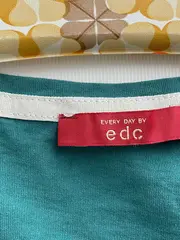 Vorschaubild 2 von EDC Damen T-Shirt V-Ausschnitt Türkis Gr. M Basic Kurzarm