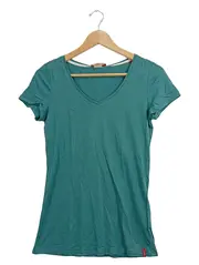Vorschaubild 1 von EDC Damen T-Shirt V-Ausschnitt Türkis Gr. M Basic Kurzarm