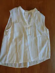 Vorschaubild 3 von Damen Leinen Top Weiß Gr. 42/XL Casual Ärmellos