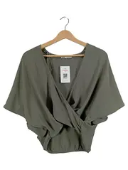 Vorschaubild 1 von Wickelbluse Damen Gr. M Oliv Grün Fledermausärmel Casual