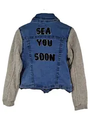 Vorschaubild 2 von Kinder Jeansjacke Sweatshirt-Ärmel Gr. 122 Blau Grau Sea You Soon
