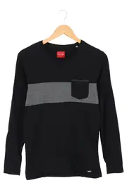 Vorschaubild 1 von Herren Langarmshirt Schwarz Gr. 46/S Casual Baumwolle Gestreift