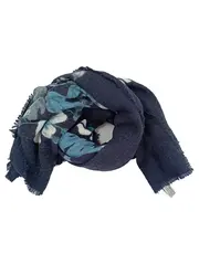 Vorschaubild 1 von Damen Schal Blau Florales Muster Polyacryl 120x130 cm Fransen Casual