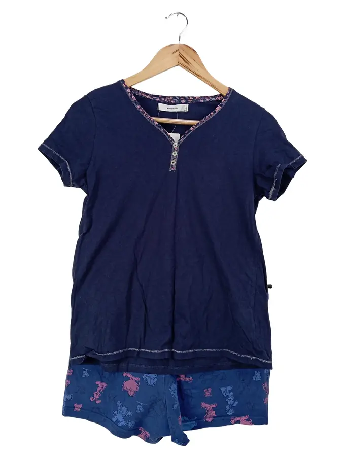 Women'secret Damen-Schlafanzug – 100% Baumwolle, Kurzarm-Shirt & Shorts, Mit Palmenstickerei