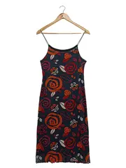 Vorschaubild 2 von Damen Freizeitkleid Gr. 38/M Schwarz Blumenmuster Elegant Midikleid