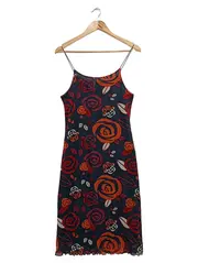 Vorschaubild 1 von Damen Freizeitkleid Gr. 38/M Schwarz Blumenmuster Elegant Midikleid