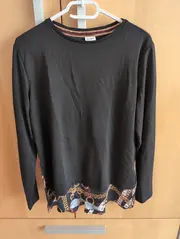 Vorschaubild 1 von Taifun Damen Langarmshirt Schwarz Gr. 42/XL Modern Kettenmuster