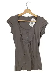 Vorschaubild 1 von Damen T-Shirt Gr. XS Grau Rüschen Knopfleiste Feminin