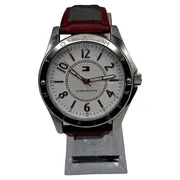 Vorschaubild 1 von Damenuhr kariertes Armband Rot Silber Analog Quarz
