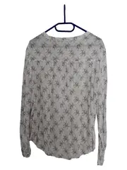 Vorschaubild 2 von Damen Bluse Gr. 40 L Weiß gemustert Casual Viskose Langarm