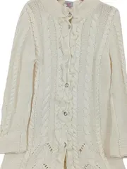 Vorschaubild 2 von Kinder Strickjacke Gr. 122 Zopfstrick Fellbesatz Weiß