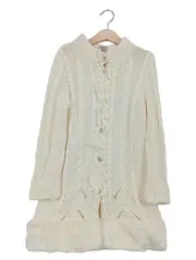 Vorschaubild 1 von Kinder Strickjacke Gr. 122 Zopfstrick Fellbesatz Weiß