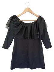Vorschaubild 2 von Damen Freizeitkleid Gr. 38/M Schwarz Elegant Rüschen Off Shoulder