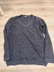 Vorschaubild 3 von Damen Pullover Gr. 36 Grau Pailletten V-Ausschnitt Strick