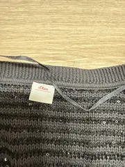 Vorschaubild 2 von Damen Pullover Gr. 36 Grau Pailletten V-Ausschnitt Strick