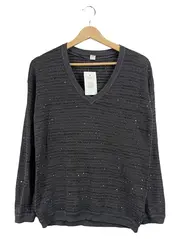 Vorschaubild 1 von Damen Pullover Gr. 36 Grau Pailletten V-Ausschnitt Strick