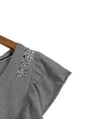 Vorschaubild 2 von Damen T-Shirt Gr. 42 Grau Nieten Rüschen Casual
