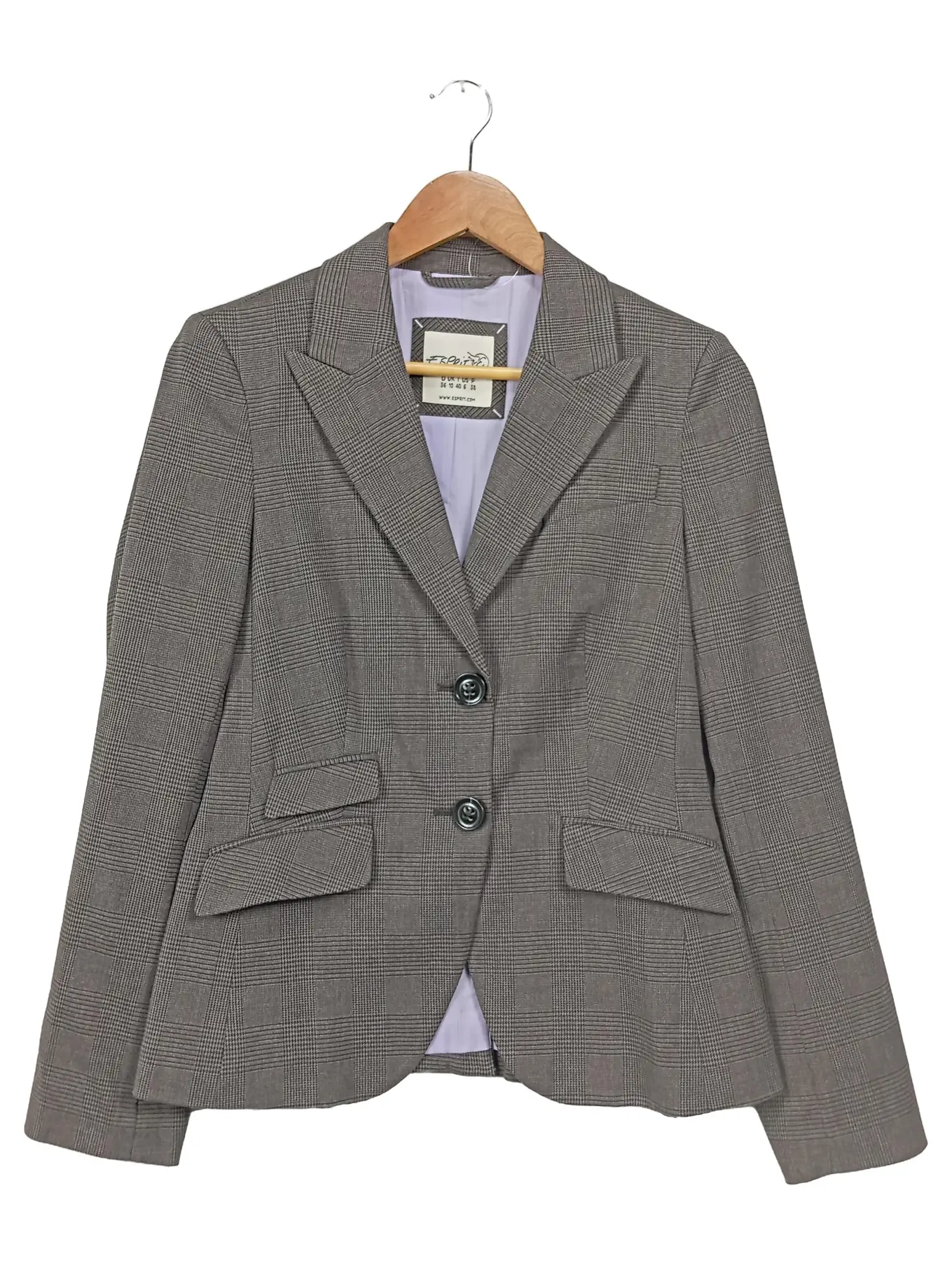 ESPRIT Damen Blazer Gr. 36 Grau Kariert Klassisch Business