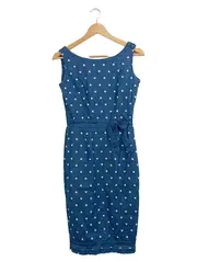 Vorschaubild 1 von Damen Etuikleid Blau Herzmuster Vintage Gr. 36/S Baumwolle