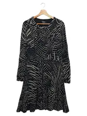 Vorschaubild 1 von Kleid Gr. 40/L Schwarz Abstrakt Midikleid Vintage Elegant