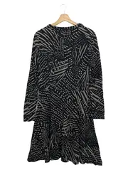 Vorschaubild 2 von Kleid Gr. 40/L Schwarz Abstrakt Midikleid Vintage Elegant