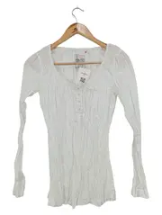 Vorschaubild 1 von Damen Langarmshirt Gr. 36/S Weiß Casual Strukturmuster