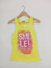 Vorschaubild 2 von Kinder T-Shirt Gr. 164 Gelb ärmellos mit SMILE! Aufdruck