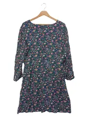 Vorschaubild 2 von Damen Freizeitkleid Gr. 40/M Blau Blumenmuster Viskose Bohemian