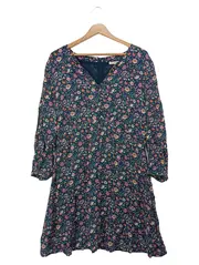 Vorschaubild 1 von Damen Freizeitkleid Gr. 40/M Blau Blumenmuster Viskose Bohemian