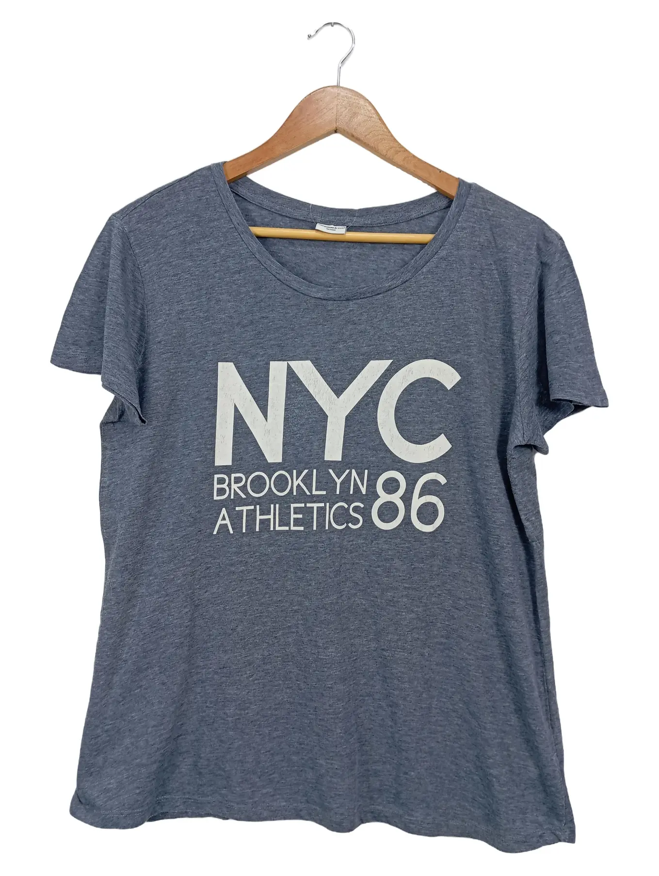 JACQUELINE DE YONG T-Shirt Damen Gr. 38 M Blau NYC Brooklyn Print Top Sommer