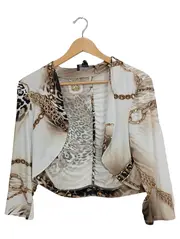 Vorschaubild 1 von Damen Leichte Jacke Gr. 40 Mehrfarbig Kettenmuster Elegant Cropped