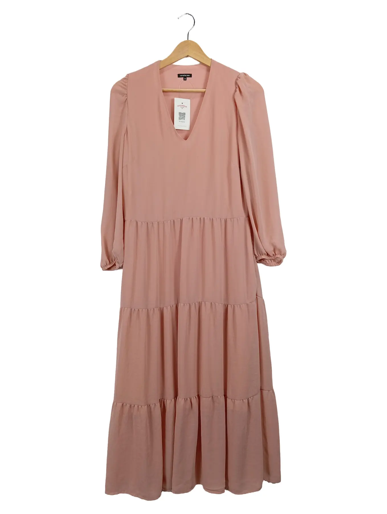 CAROLINE BISS Damen Freizeitkleid Rosa Gr. 36 Langarm V-Ausschnitt Stufenrock