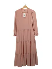 Vorschaubild 1 von Damen Freizeitkleid Rosa Gr. 36 Langarm V-Ausschnitt Stufenrock