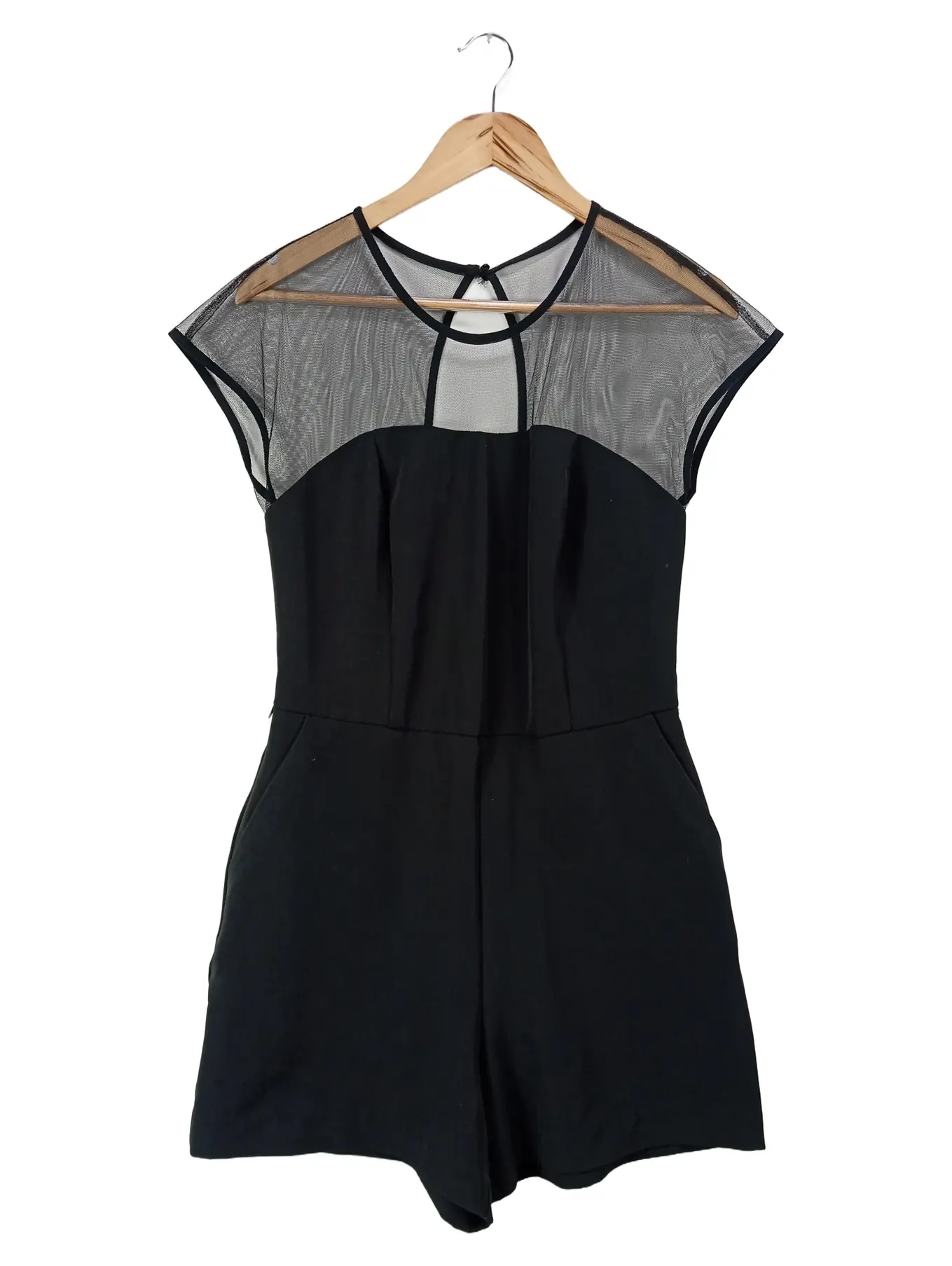 MANGO Damen Jumpsuit Schwarz Gr. 38/M Elegant Festlich Mesh Kurz Overall