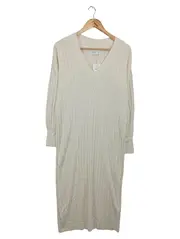 Vorschaubild 1 von Damen Strickkleid Beige Gr. 34/XS Rippstrick V-Ausschnitt Midikleid Casual