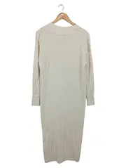 Vorschaubild 2 von Damen Strickkleid Beige Gr. 34/XS Rippstrick V-Ausschnitt Midikleid Casual