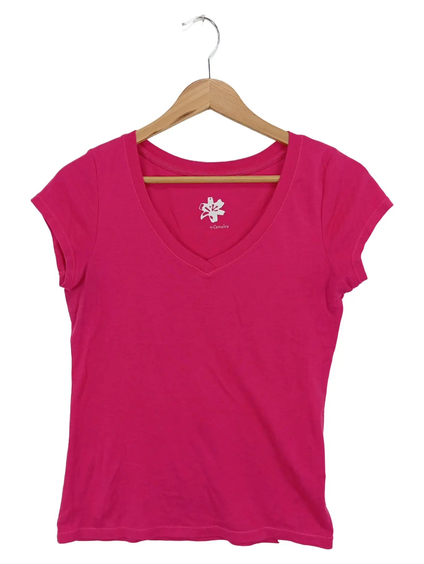 CAMAÏEU Damen T-Shirt Einheitsgröße Rosa Casual Basic V-Ausschnitt