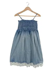 Vorschaubild 1 von Freizeitkleid Gr. 134 Blau Strukturmuster Rüschen Spitze Baumwolle