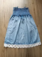 Vorschaubild 6 von Freizeitkleid Gr. 134 Blau Strukturmuster Rüschen Spitze Baumwolle