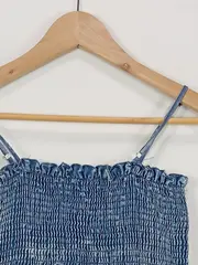 Vorschaubild 2 von Freizeitkleid Gr. 134 Blau Strukturmuster Rüschen Spitze Baumwolle