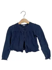 Vorschaubild 1 von Kinder Strickjacke Gr. 105/110 Blau Basic Lochmuster Baumwolle