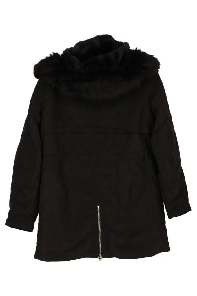 MANGO Damen Winterjacke Parka 32/XS Schwarz Casual Fellkapuze