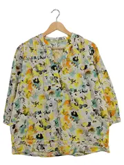 Vorschaubild 1 von Damen Bluse Gr. 42/XL Blumenmuster Baumwolle Mehrfarbig